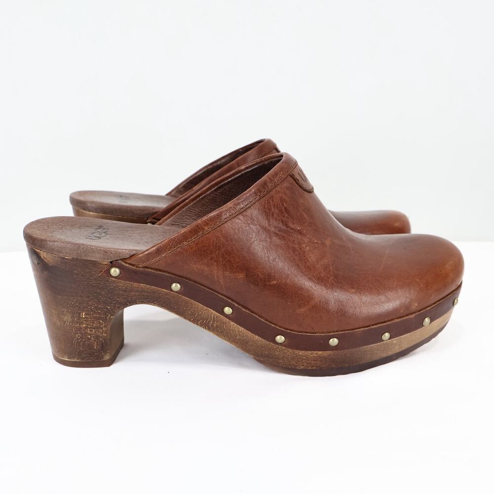 UGG Women's Abbie UGG Leather Clogs Brown Size US 6 EU 37 - Picture 3 of 12